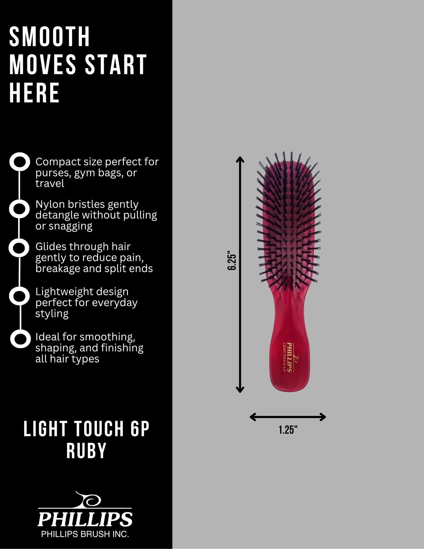 Phillips Brush Ruby Light Touch 6-P Hair Brush - Part of the Gem Collection (Petite sized) Beauty & Personal Care Phillips Brush