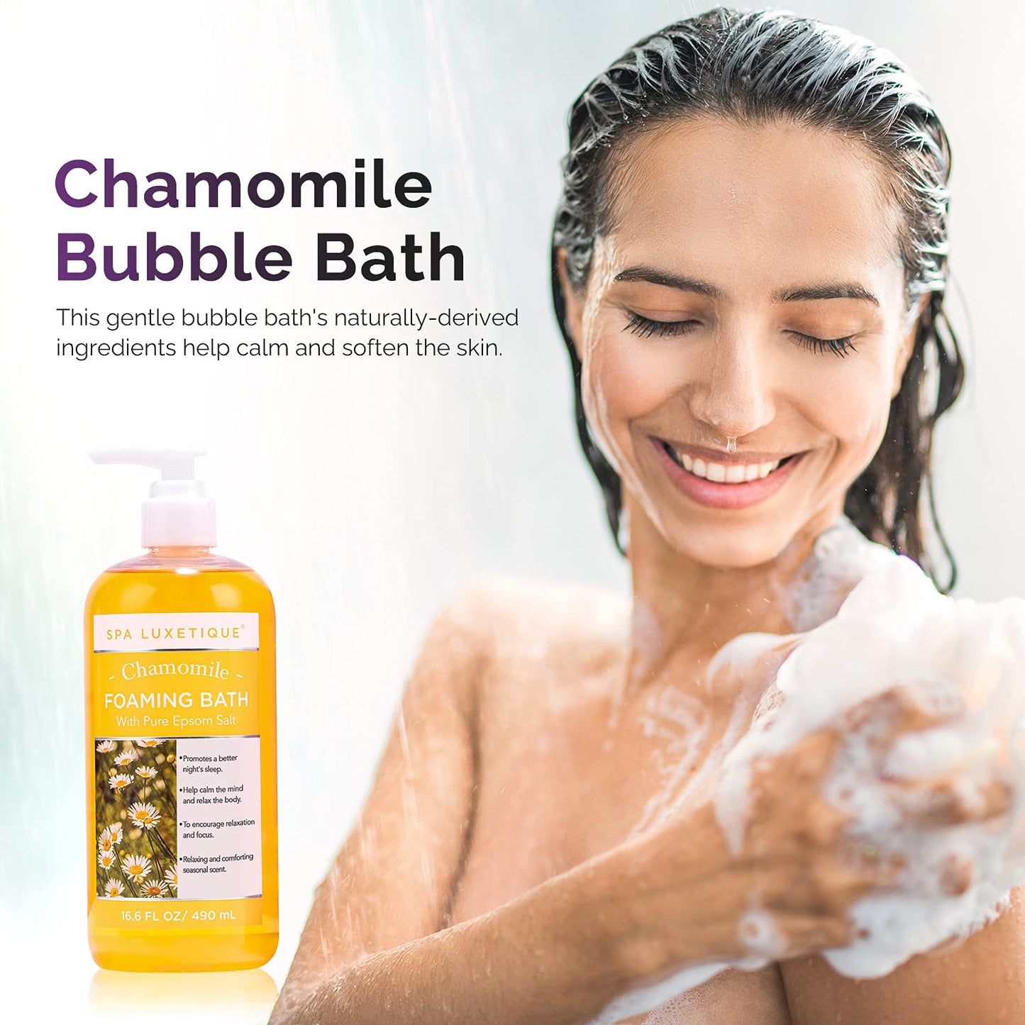 Spa Luxetique Bubble Bath, Foaming Bath with Epsom Salt, Chamomile Rose and Lavender Scent Bathing Set, 3 Pack 49.8 fl oz Christmas Gifts Set Beauty & Personal Care spa luxetique
