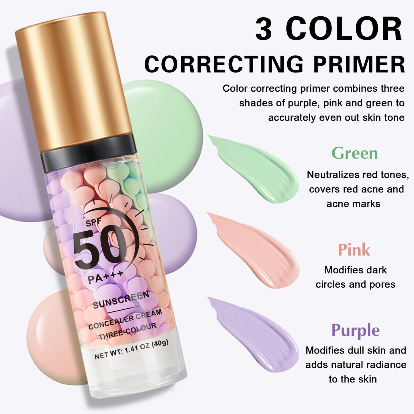 QIUFSSE 2PCS Color Correcting Primer Face Makeup with Powder Puff,Face Primer with SPF 50,Oil Control Primer Makeup,Hydrates and Moisturizes,Radiance Beauty and Personal Care QIUFSSE