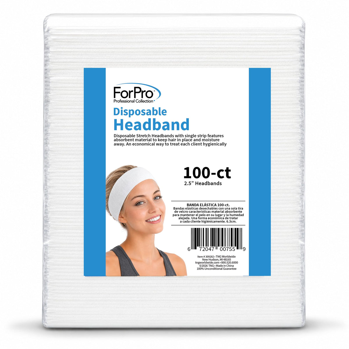 ForPro Disposable Headbands, 100ct, 2.5" Adjustable Hair Band, White