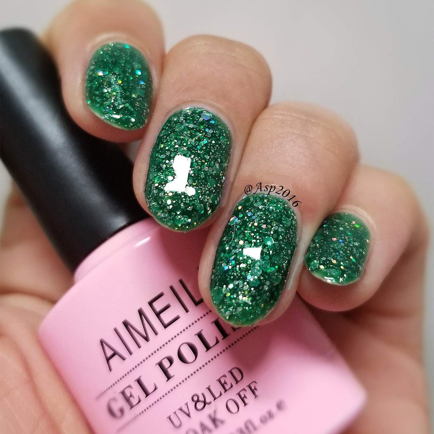 AIMEILI Soak Off U V LED Gel Nail Polish - Diamond Glitter Fire Green (063) 10ml Beauty & Personal Care AIMEILI