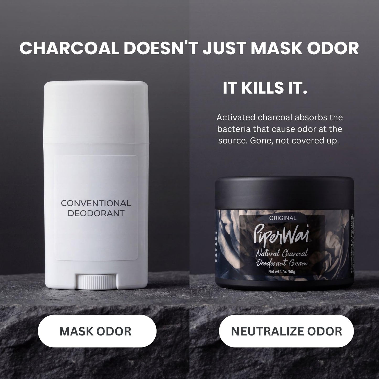 PiperWai Natural Deodorant w/Activated Charcoal - 24-Hour Sweat Protection, Vegan, Aluminum Free Deodorant for Women & Men - Travel Essential Shark Beauty and Personal Care PiperWai