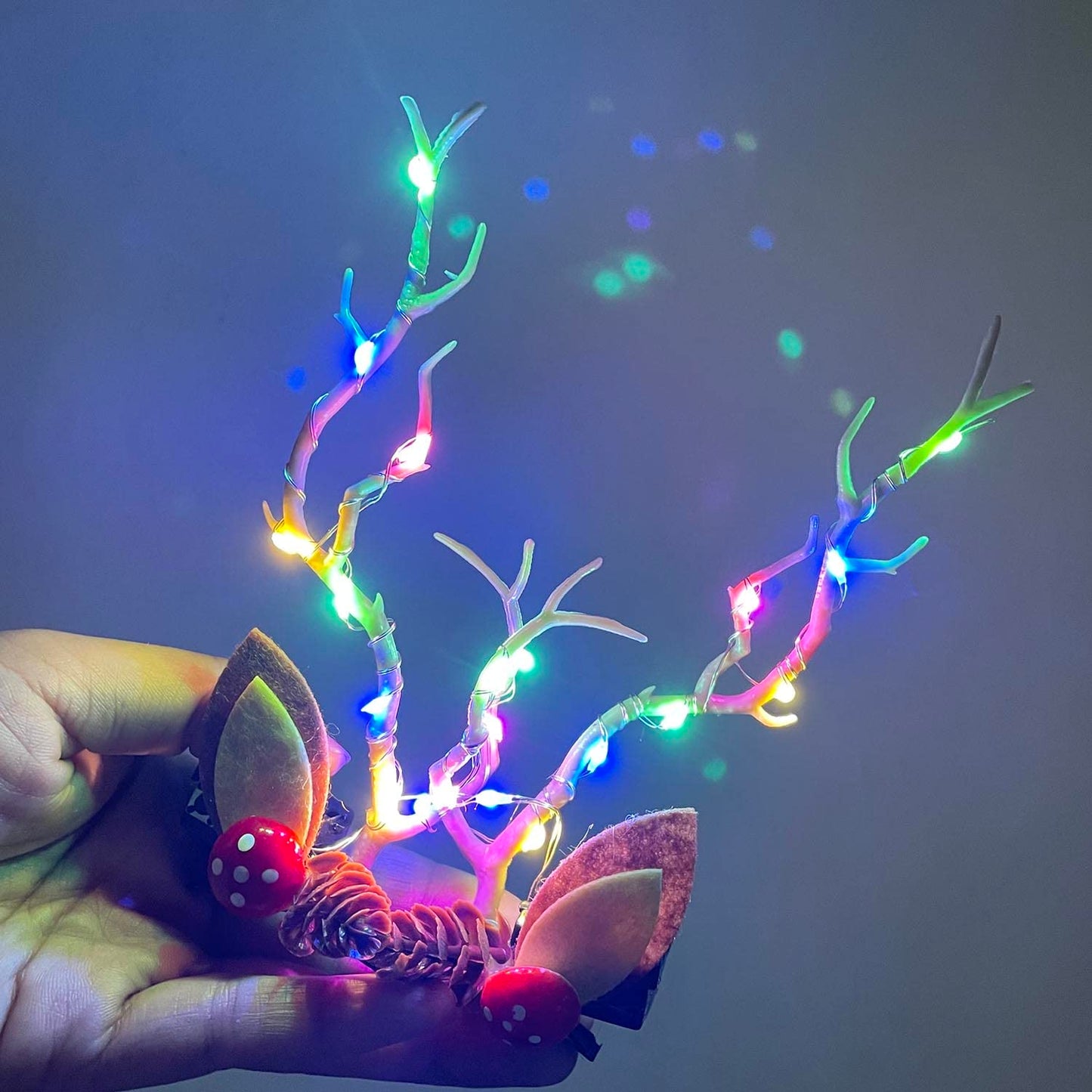 Woent LED Christmas Glowing Hairpin Light up Elk Antlers Feathers Headdress Simulation Tree Branch Hair Clips (Colorful Light 1) Beauty & Personal Care Woent