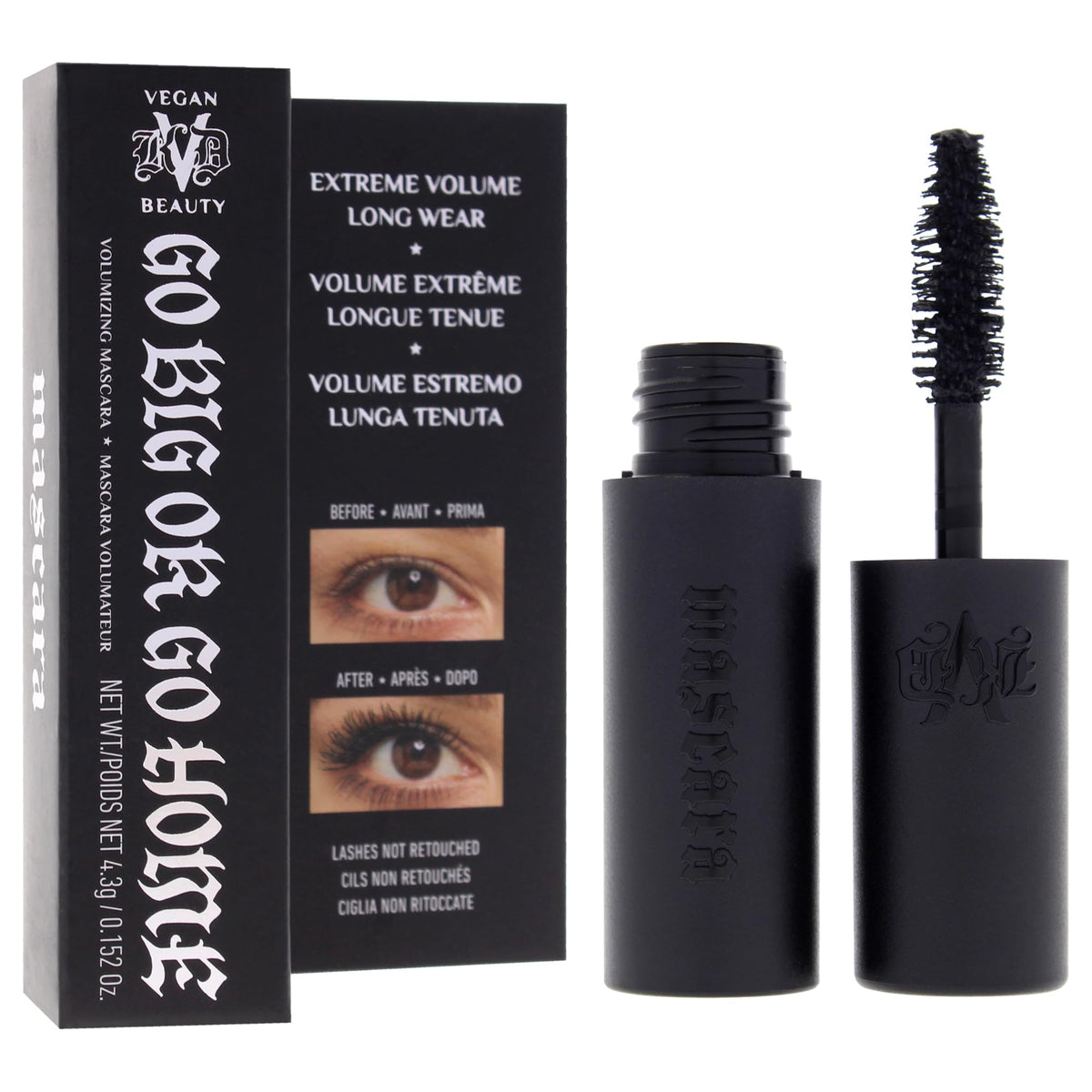 KVD Mini Go Big or Go Home Mascara - Trooper Black - Satin Black, Extreme Vegan Volume, Smooth Glide, Ultra?Black Long?Wear Formula, Fluffy Full Lash