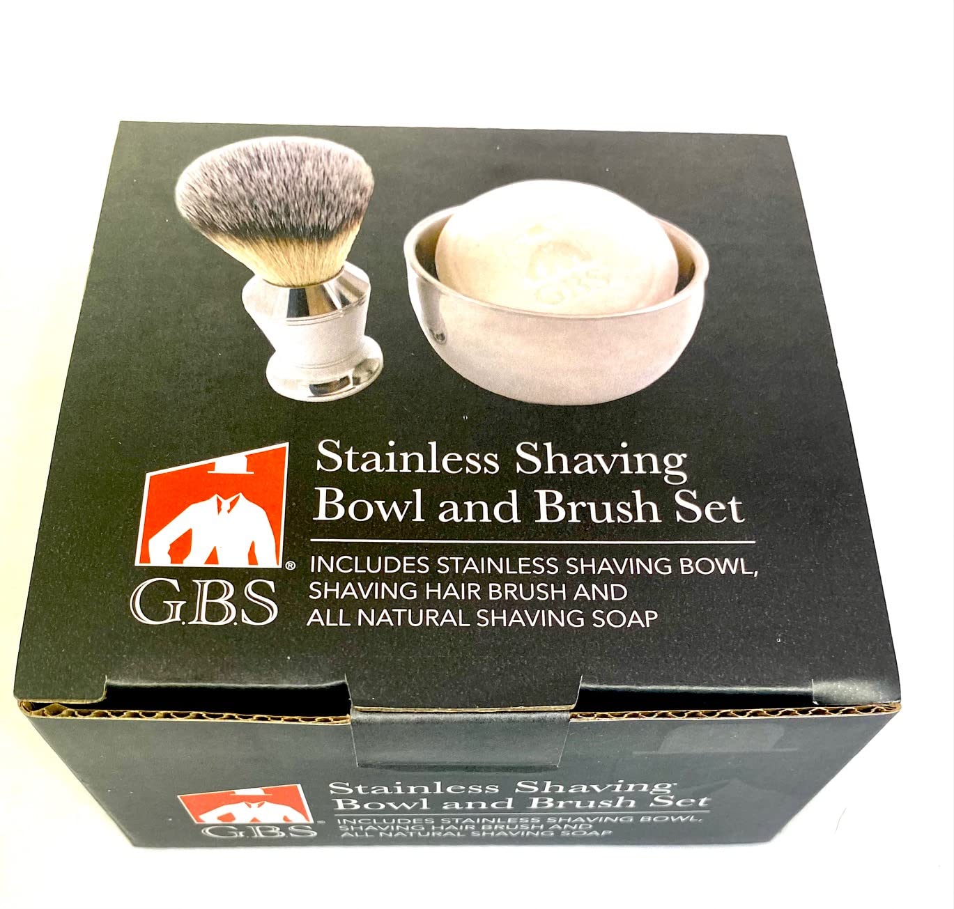 G.B.S Men's Wet Shaving Gift Set, Stainless Handle Shaving Brush, Stainless Shave Soap Bowl and Natural Shaving Soap, 3 Pieces Grooming Kit for Men Beauty and Personal Care G.B.S