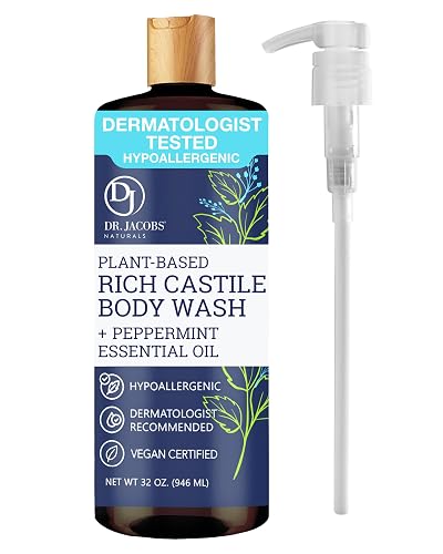 Dr. Jacobs Naturals Castile Peppermint All-Natural Body Wash for Moisturizing Dry and Sensitive Skin with Plant-Based Ingredients with Pump - 32 Ounce Beauty & Personal Care DR.JACOBS NATURALS