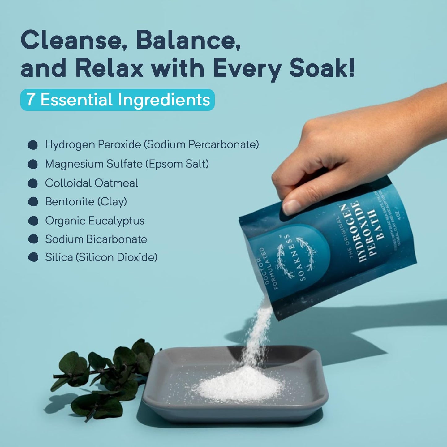 Soakness Hydrogen Peroxide Epsom Salt Bath Soak - USA-Made - Patented Bath Salts, Muscle Recovery, & Skin Detoxification - Magnesium Salts for Bathing Beauty & Personal Care Soakness