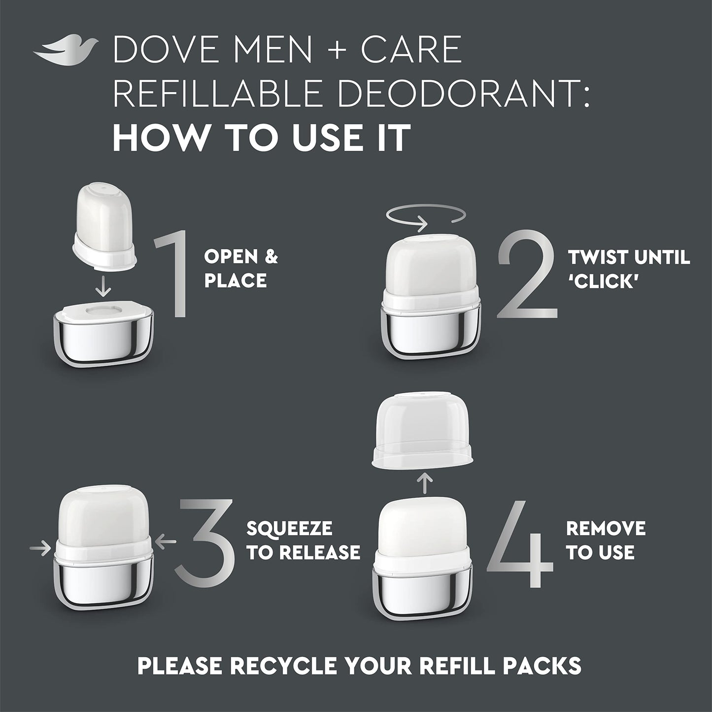 Dove Men+Care Refillable Deodorant Kit 0 percent Aluminum Fresh Feel Aluminum Free Deodorant 1.13 oz Beauty and Personal Care DOVE MEN + CARE