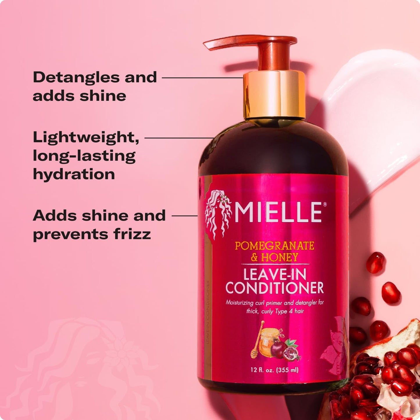Mielle Organics Pomegranate & Honey Leave In Conditioner for Curly Hair - Moisturizing Detangler & Curly Hair Treatment to Help Repair Damage, Prevent Beauty & Personal Care Mielle