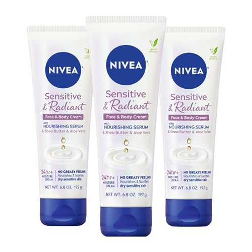 NIVEA Sensitive and Radiant Face and Body Cream for Dry, Sensitive Skin, Vegan Body and Face Moisturizer with Shea Butter and Aloe Vera, 6.8 Oz Tube Beauty & Personal Care NIVEA