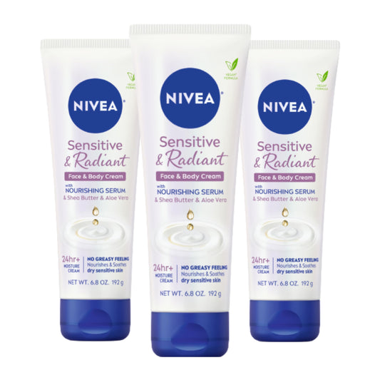 NIVEA Sensitive and Radiant Face and Body Cream for Dry, Sensitive Skin, Vegan Body and Face Moisturizer with Shea Butter and Aloe Vera, 6.8 Oz Tube Beauty & Personal Care NIVEA