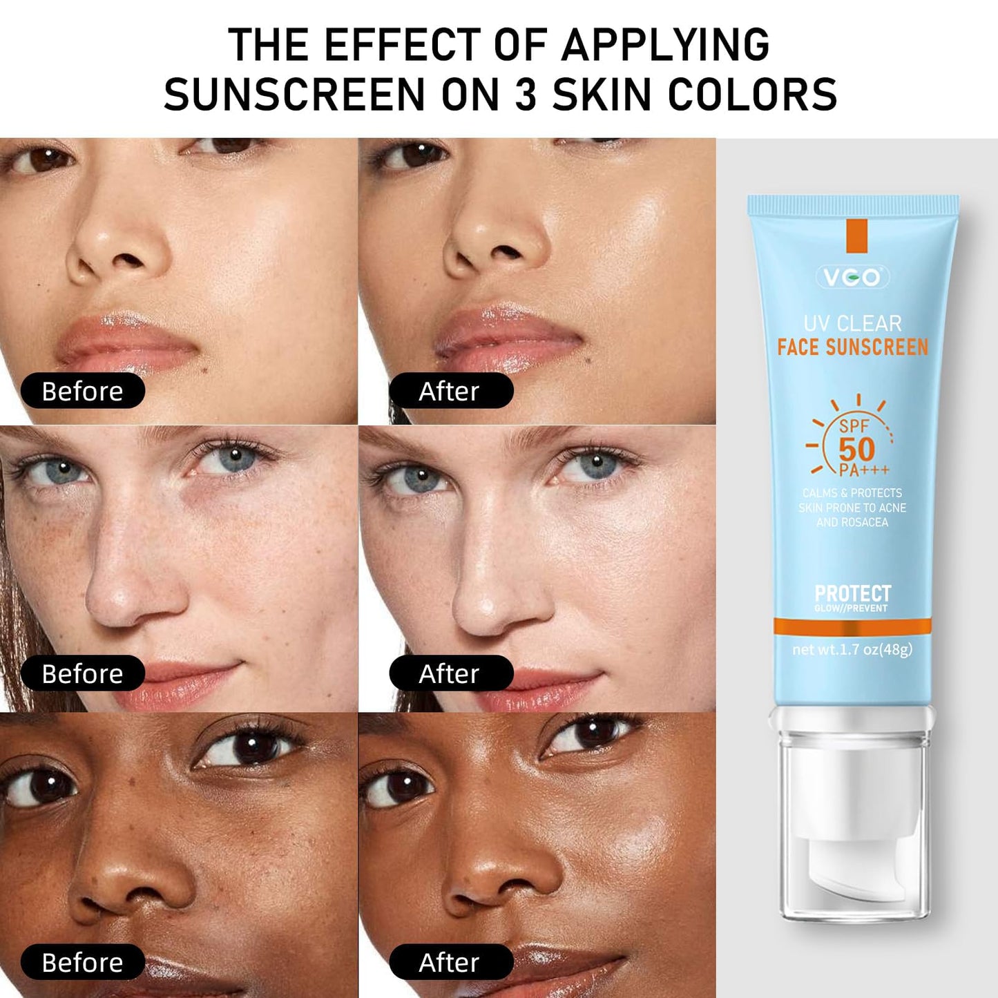 VGO Clear Face Sunscreen SPF 50, Hydrating Sun Essence Leaves No Sticky Feeling Travel Size Sunscreen Against UVA and UVB Rays 50ml / 1.7oz Beauty & Personal Care VGO