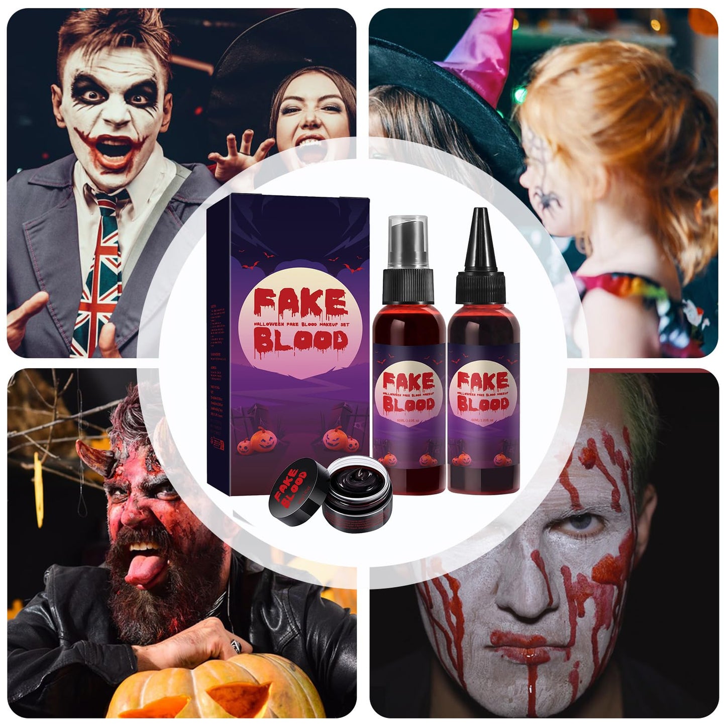 Halloween Fake Blood Makeup Kit, Fake Blood Spray Washable Fake Blood Vampire Makeup Stage for Halloween Zombie Vampire Monster Cosplay & Dress Up Beauty & Personal Care FINLALO