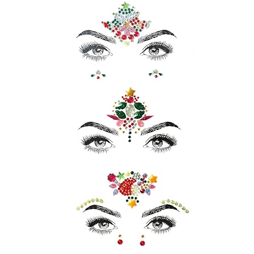 Christmas Face Gems,3PCS Crystal Body Glitter Face Stickers Festival Makeup Jewels Temporary Tattoo Glitter Rhinestone Adhesive for Face Eyes Body Beauty & Personal Care Cheeroyal