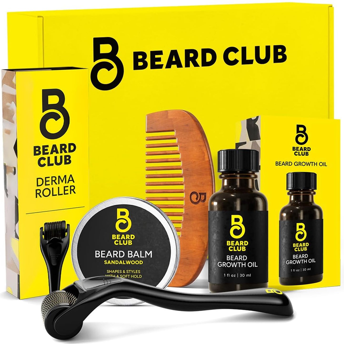 The Beard Club Beard Growth Kit - Derma Roller, Beard Growth Oil, Sandalwood Balm, Comb - Gift Set Beauty and Personal Care The Beard Club