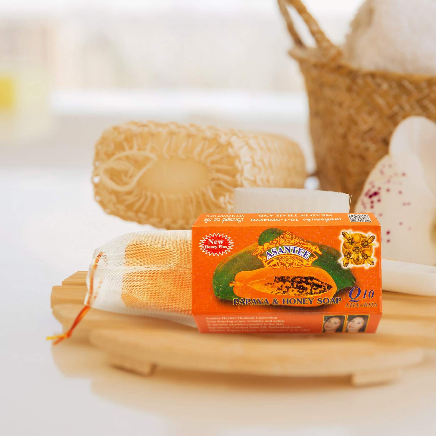 ASANTEE PAPAYA & HONEY SOAP Bars with Vitamin C,E and Q10 Skin Cleansing 4.40 Oz (Pack of 1) Beauty & Personal Care ASANTEE