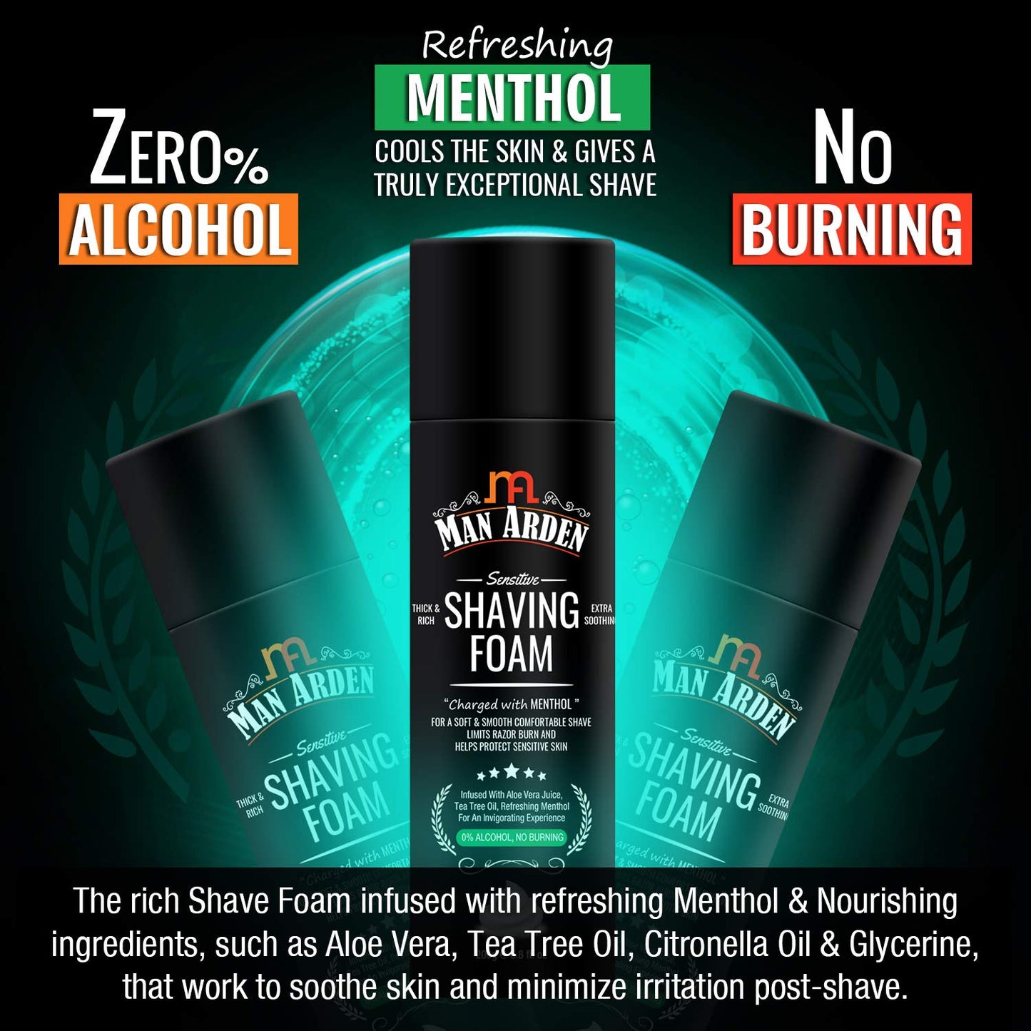 Man Arden Man Arden Shaving Foam For Sensitive Skin - Charged with Menthol, Aloevera and Tea Tree, 200g Beauty and Personal Care Man Arden