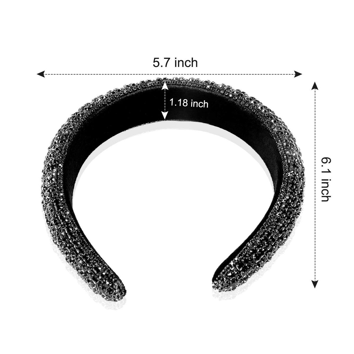 Women's Sparkling Bejewelled Crystal Diamond Headband Fashion Padded Velvet Fabric Wide Hairband Wedding Headpiece Party Durable Handmade Rhinestone