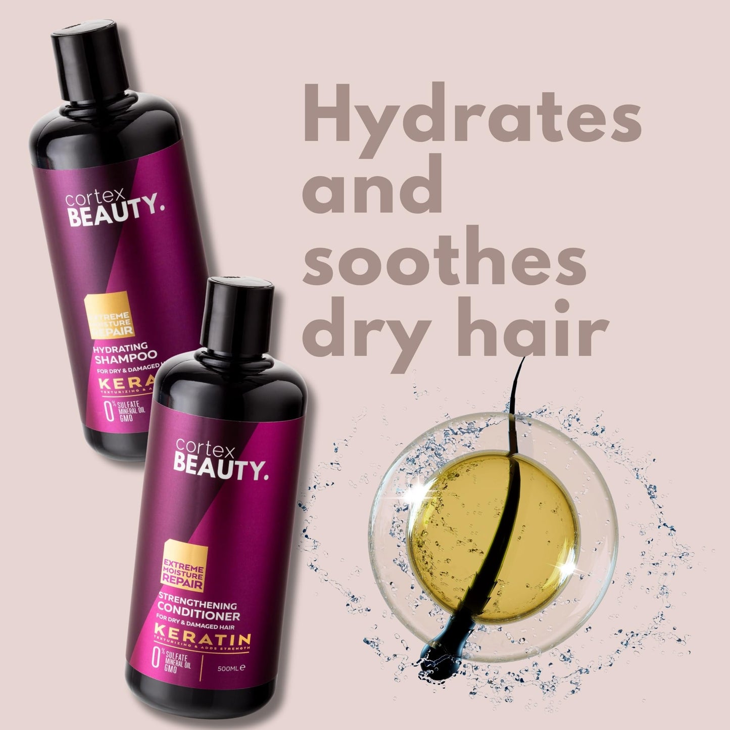 Cortex Beauty | Keratin Hydrating Shampoo, Strengthening Conditioner, and Leave in Conditioner Set Beauty & Personal Care Cortex International