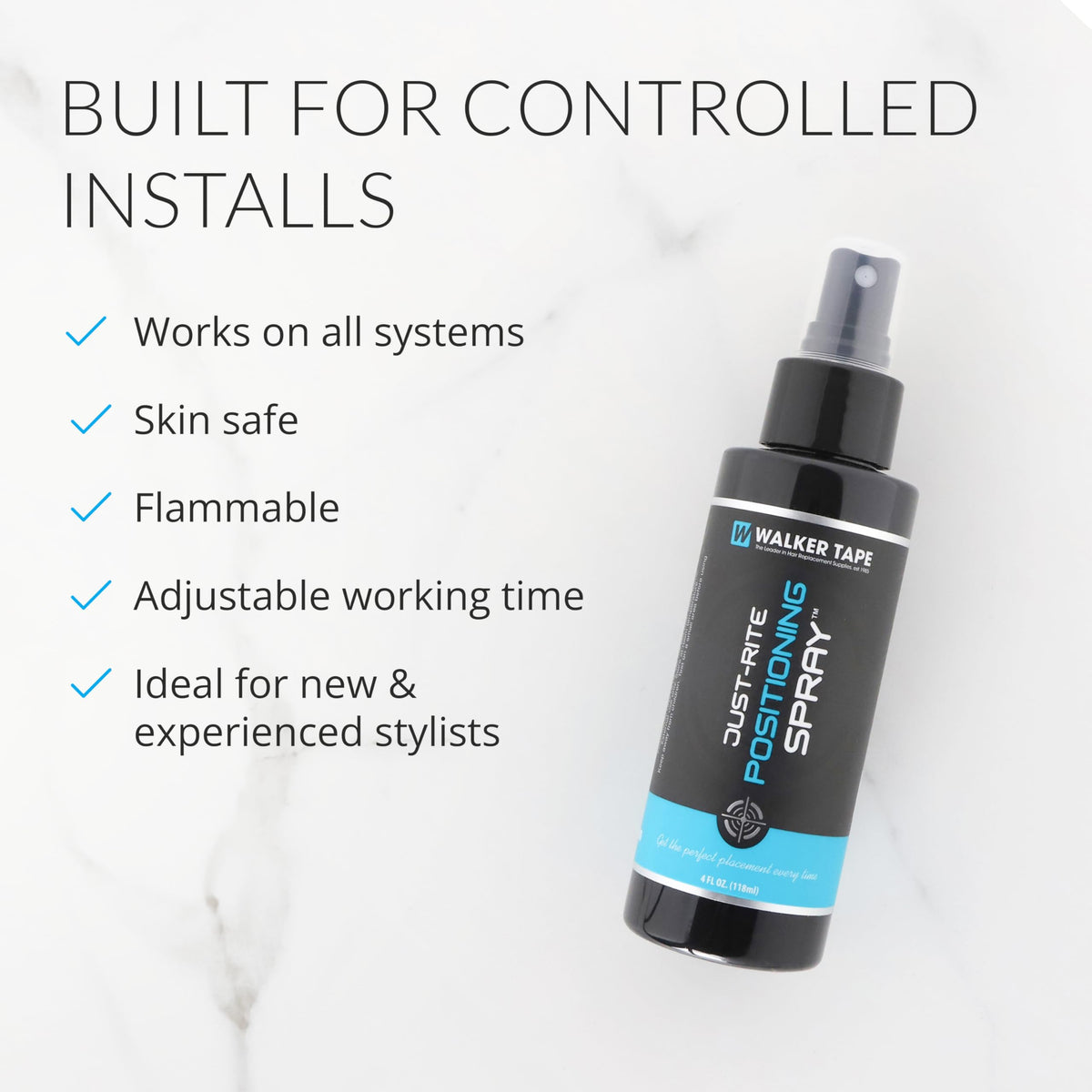 Walker Tape Just-Rite Positioning Spray 4 fl oz for Wig Installs, Lace Systems, Toupee Applications, Hair Tape Prep and Adhesive Strips Use Allowing