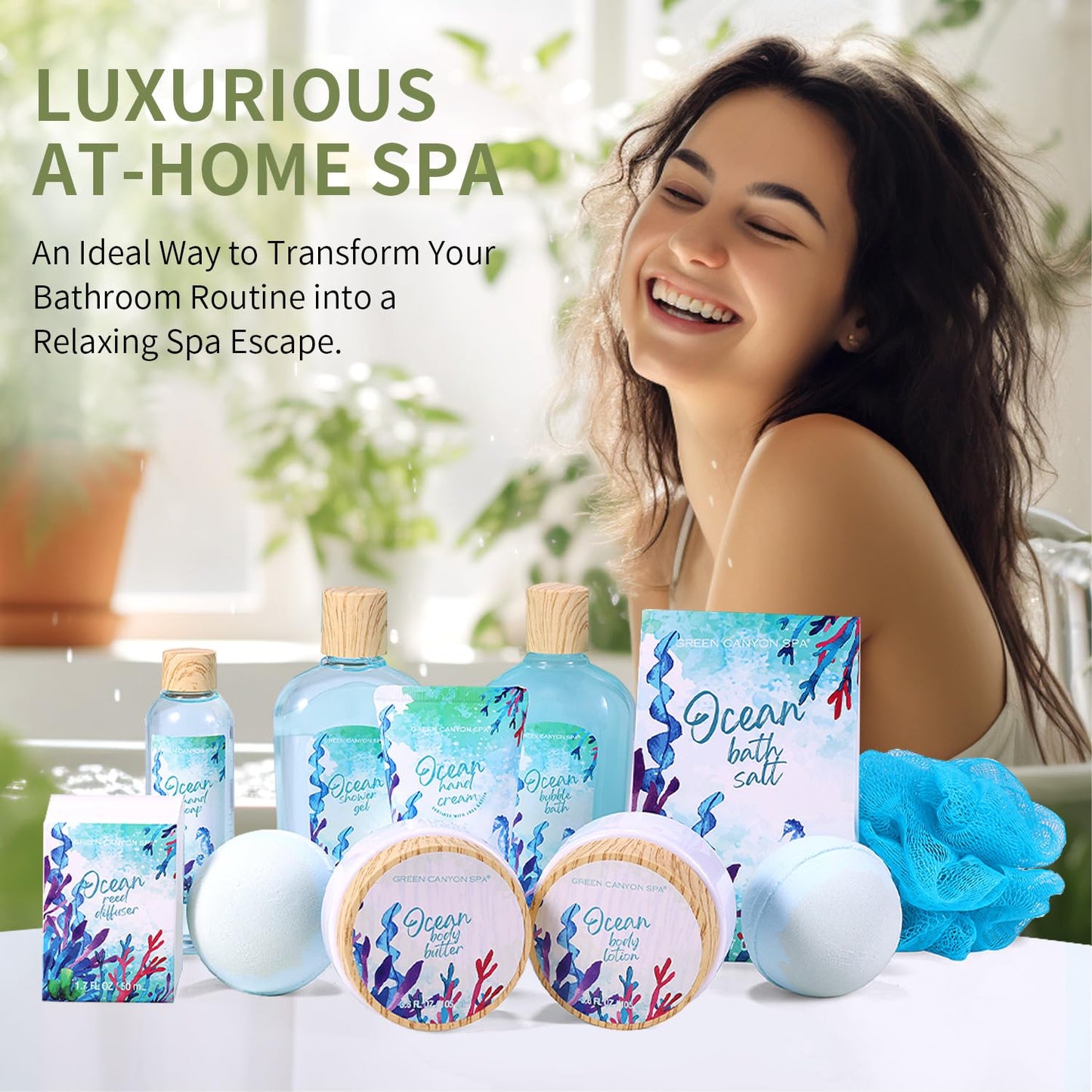 Spa Gift Baskets for Women, Bath and Body Gift Set for Women, 12Pcs Ocean Spa Sets Includes Bubble Bath, Body Lotion,Valentine's Bath Gifts Beauty & Personal Care Green Canyon Spa