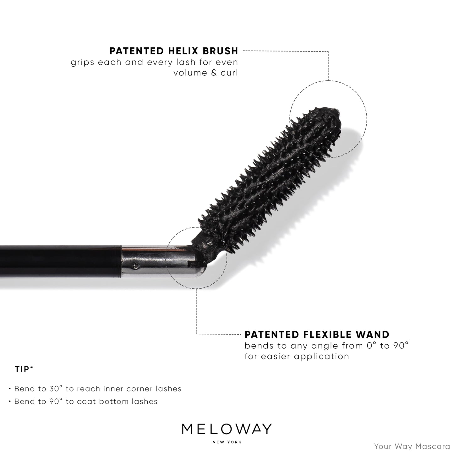 MELOWAY Your Way Mascara - Adjustable Wand, Lash-Conditioning Formula - Volumizing Lashes, Long-Lasting - Amino Acids, Argan Oil, Red Algae Extract Beauty & Personal Care MELOWAY
