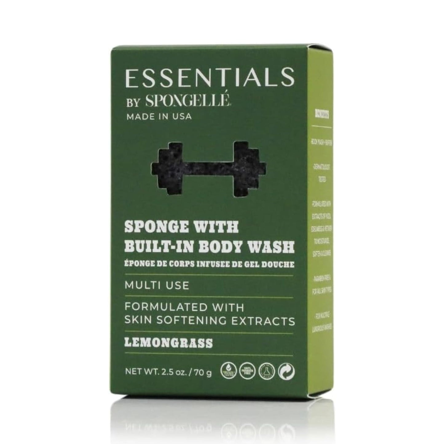 Spongelle Men's Essentials Lemongrass Body Buffer - Bath & Shower Loofah for Men - Cleanse, Exfoliate, and Nourish in one easy step - Cruelty-Free Beauty and Personal Care SPONGELLÉ