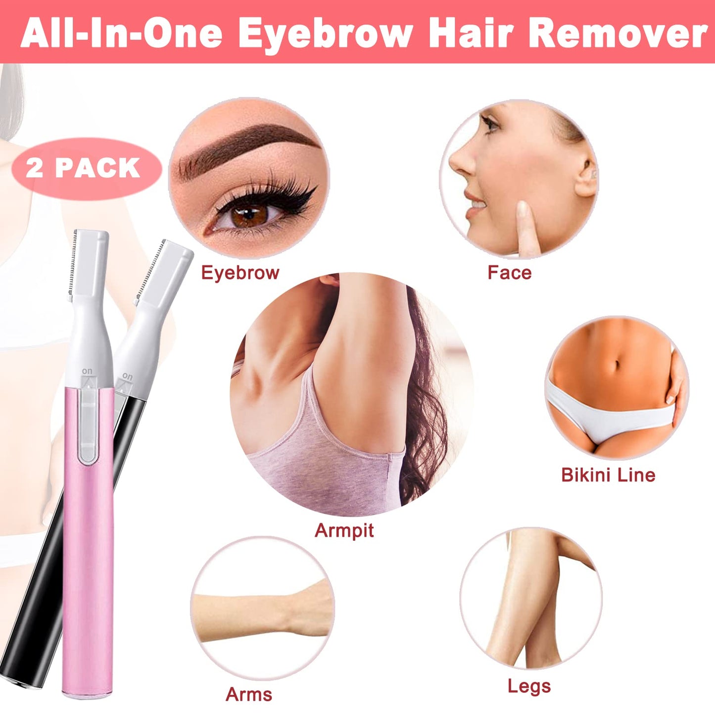 LAIKME Electric Eyebrow Trimmer for Women, Facial Hair Razor Removal for Men, Mini Epilator for Bikini, Remover for Face, Chin, Peach Puzz, Lips Beauty and Personal Care LAIKME