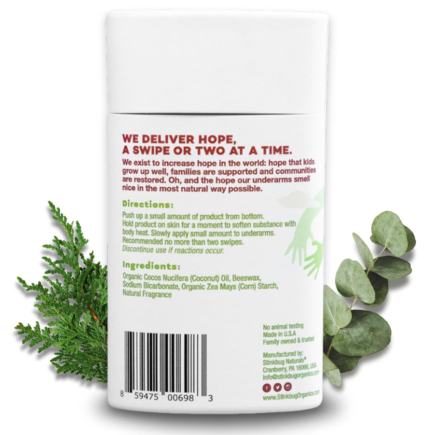 Stinkbug Naturals Organic Plastic Free & Aluminum Free Deodorant Stick with Cedar Eucalyptus and Coconut Oil - 2.65 Ounce Pack of 1 Beauty and Personal Care Stinkbug