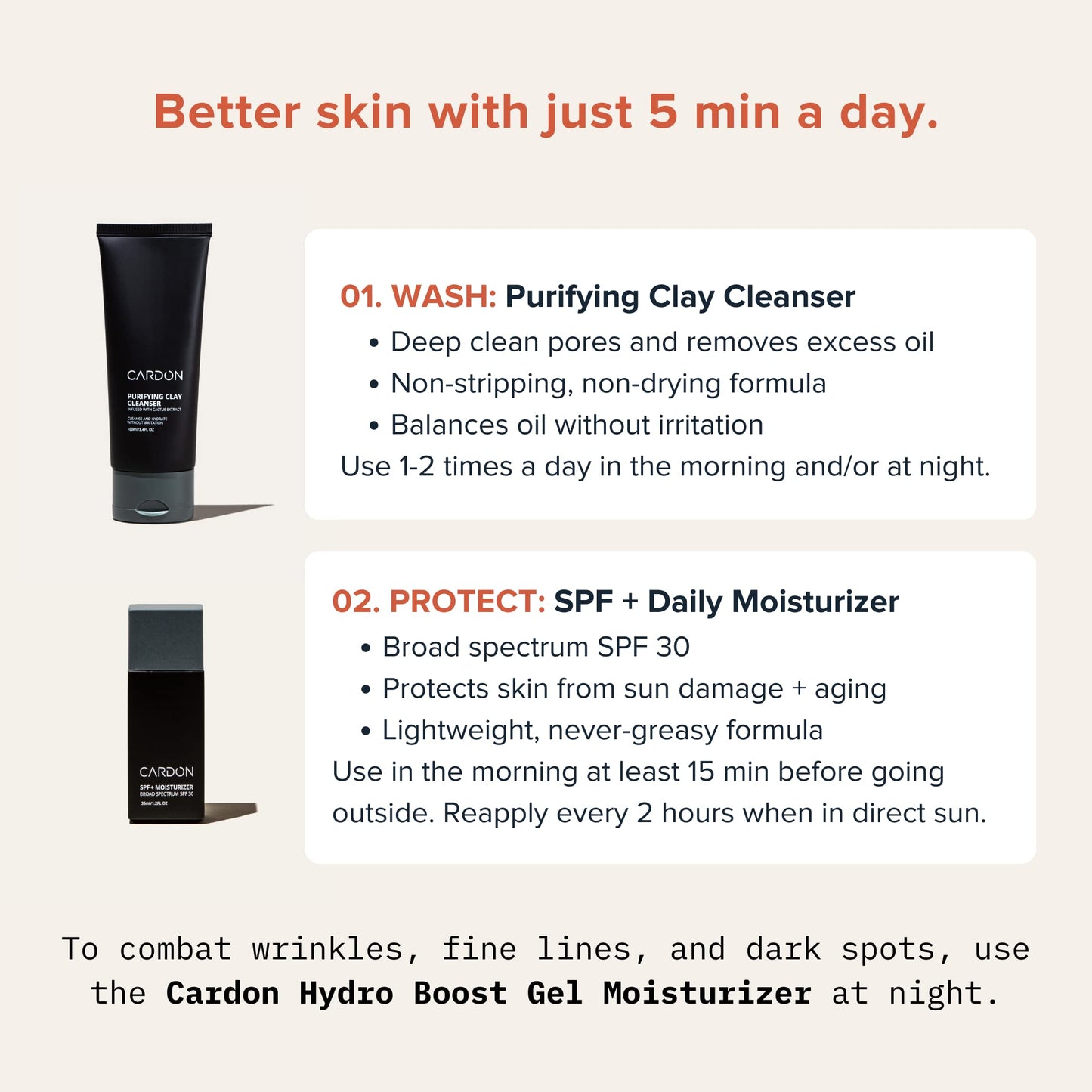 CARDON Daily Skincare Set for Men | Face Moisturizer with SPF 30 & Clay Face Wash | Best Gift for Men Beauty & Personal Care Cardon