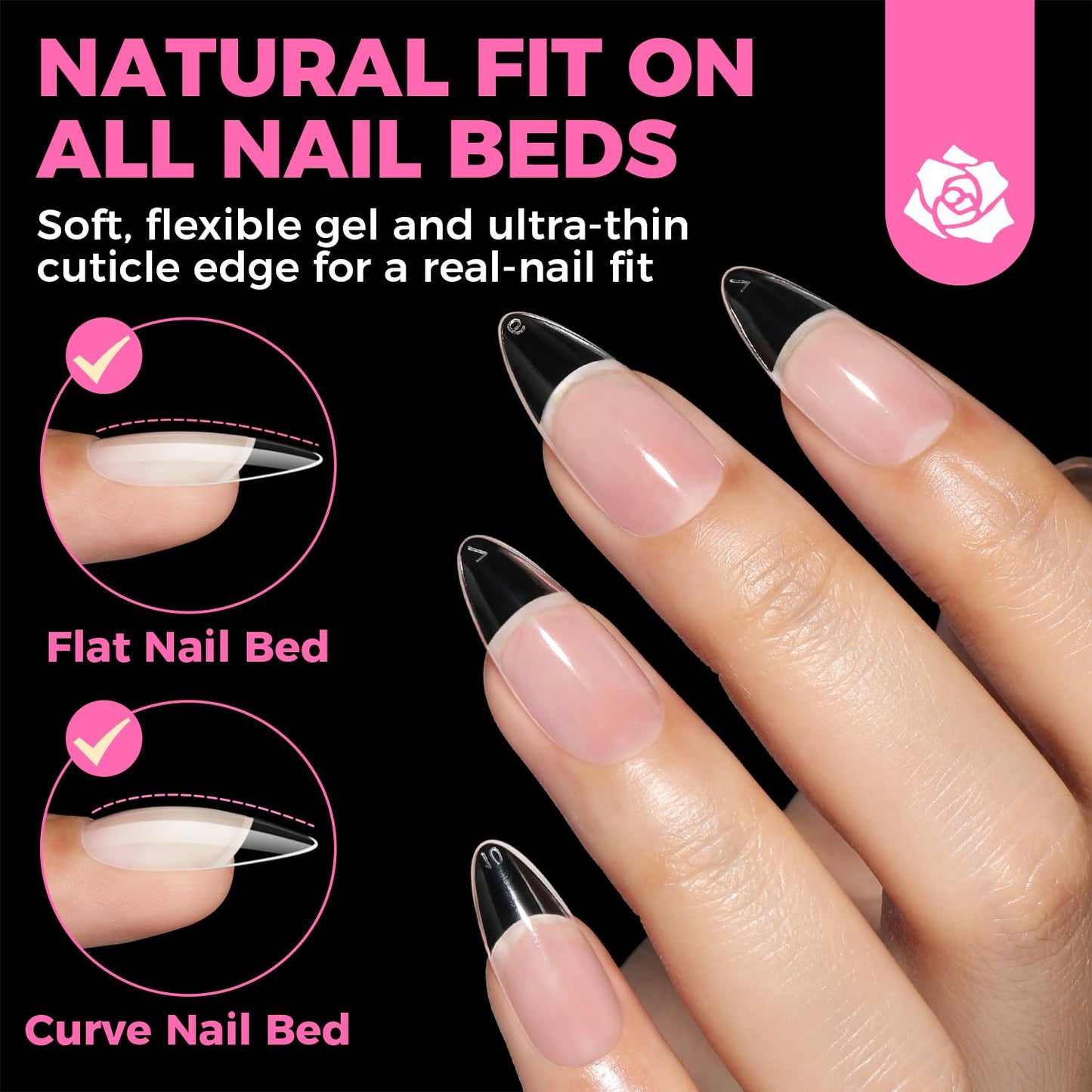 UNA GELLA Almond Gel Nail Tips, 504PCS Pre Etched Clear Fake Nails Tips Medium Almond Shape - 12 Sizes Full Cover Soft Acrylic Press On Nail Beauty & Personal Care UNA GELLA