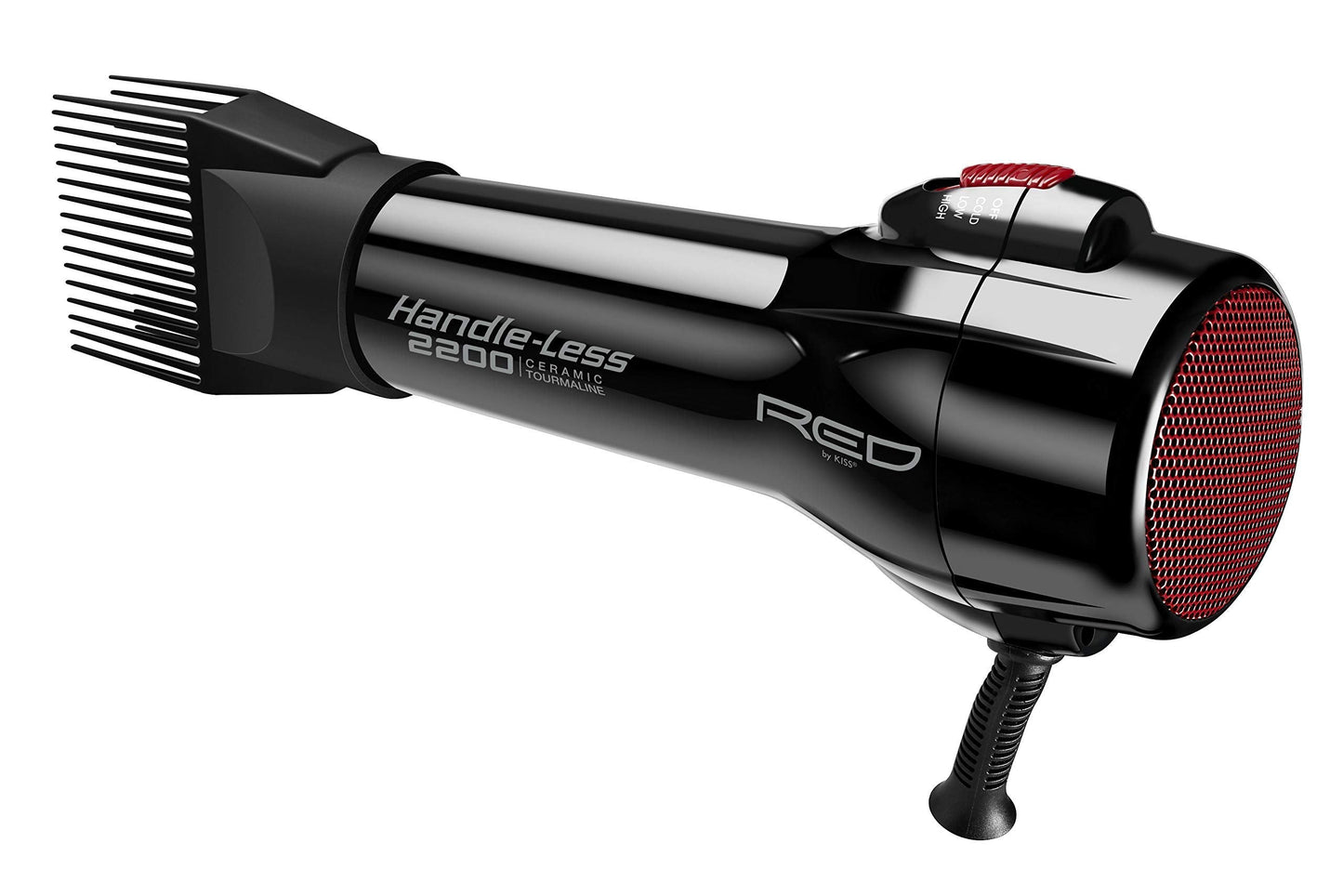 RED by Kiss Handle-Less 2200W Ceramic Tourmaline Hair Dryer, 3 Heat Settings, Pro Blow Dryer with Comb Attachment, Ionic for Frizz-Free Shine Beauty & Personal Care Red by Kiss