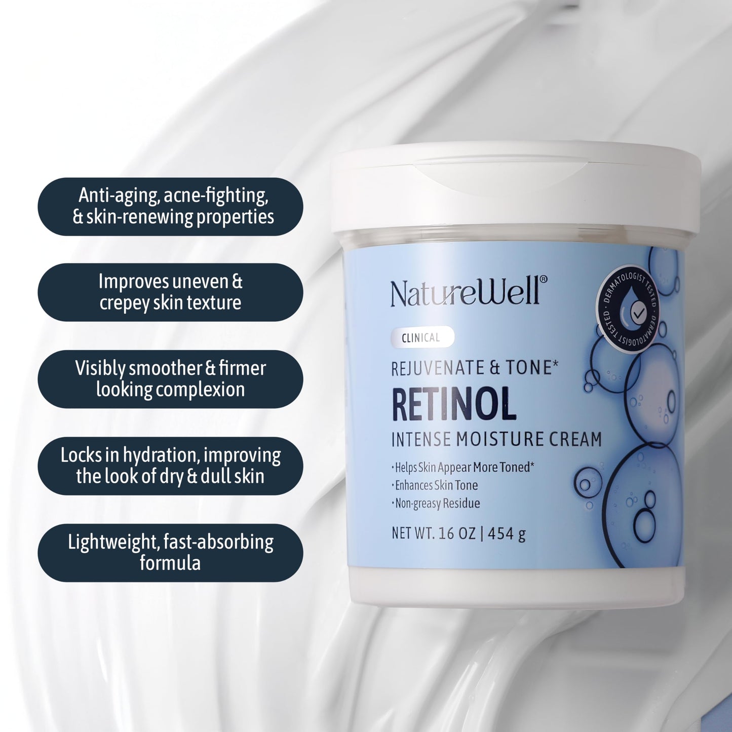 NATURE WELL Clinical Retinol Intense Moisture Cream for Face & Body - Anti-Aging Firming Cream for Wrinkles, Fine Lines & Crepey Skin - Hydrating Beauty & Personal Care NATURE WELL