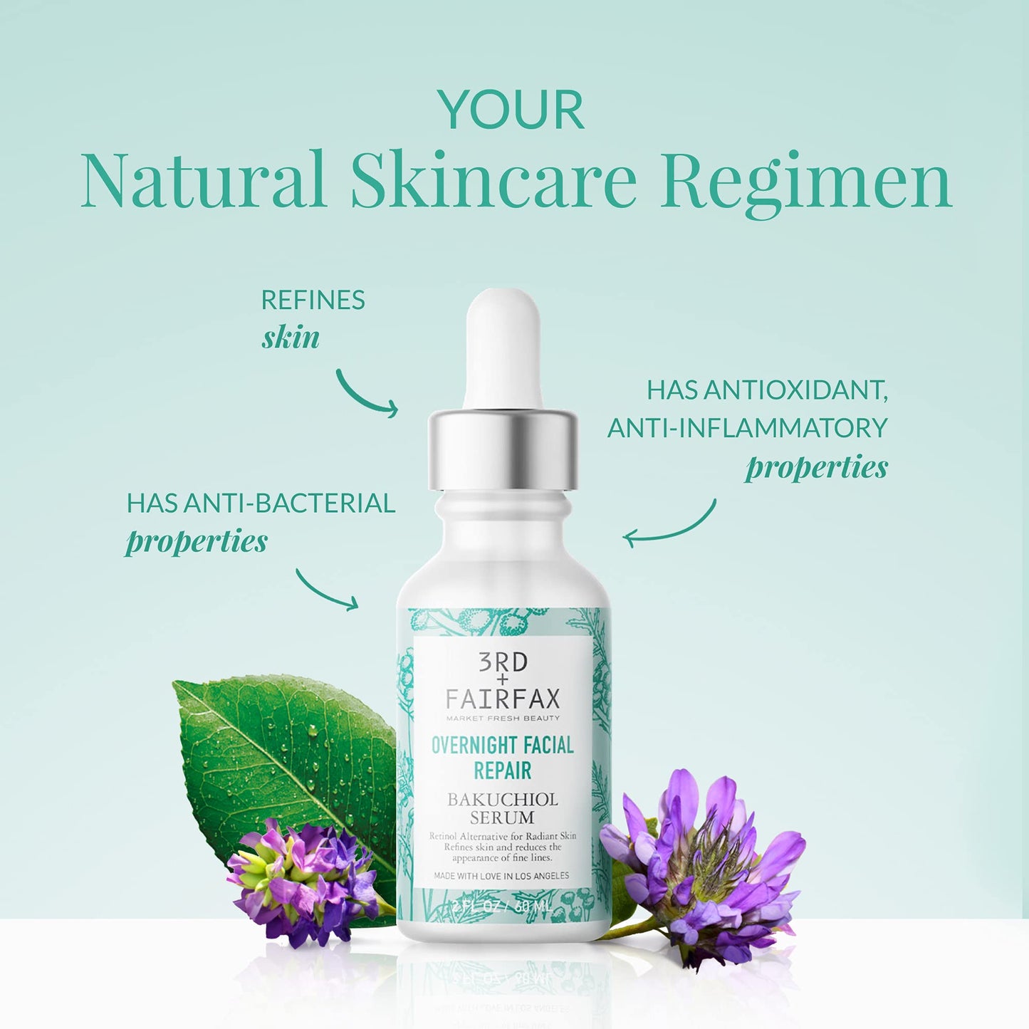 3rd + Fairfax Beauty - Bakuchiol Plant Based Retinol Alternative Facial Serum, Serum for Face, Nightly Face Care for Sensitive Skin, Overnight Repair Beauty & Personal Care 3rd + Fairfax Beauty