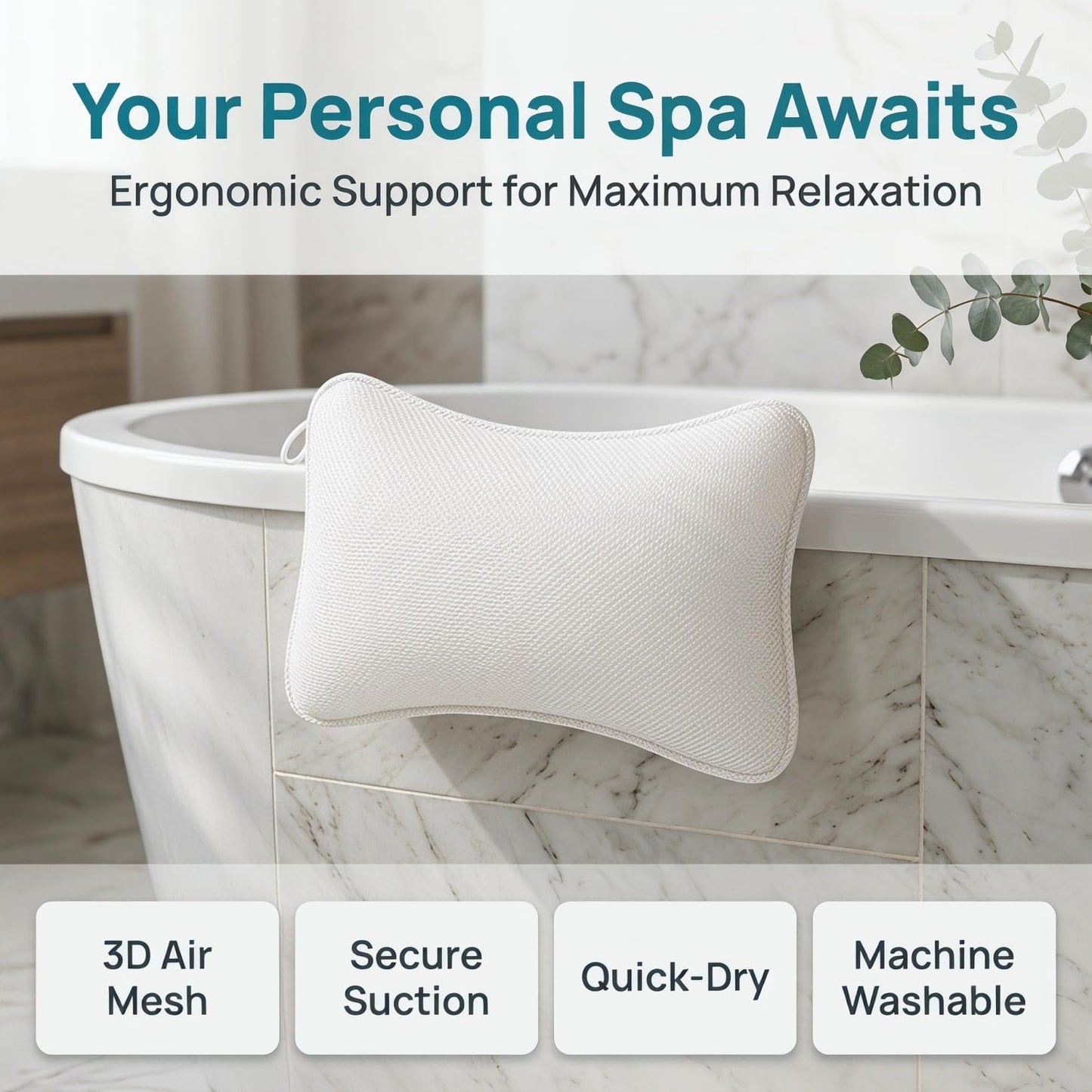 SUPVOX 3D Mesh Bath Pillow for Bathtub - Non-Slip Bathtub Pillow with 2 Strong Suction Cups, Breathable Neck and Head Support Cushion for Tub, Spa Beauty and Personal Care SUPVOX