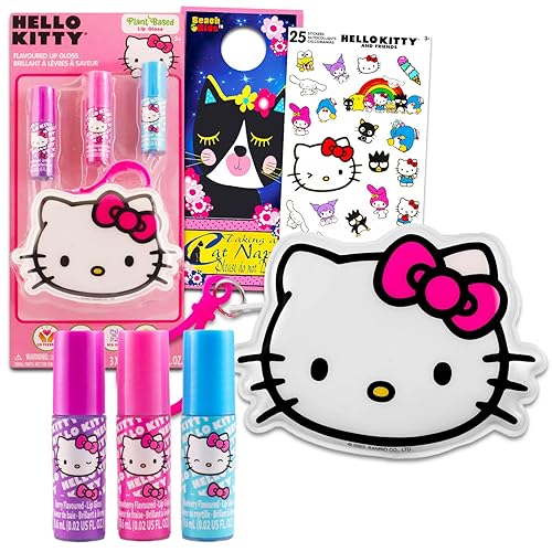 Hello Kitty Lip Gloss & Pouch For Beauty - Bundle with 3 Lip Glosses in Assorted Flavors for Party Favors Plus Pouch, Stickers, More | Hello Kitty Beauty & Personal Care Hello Kitty