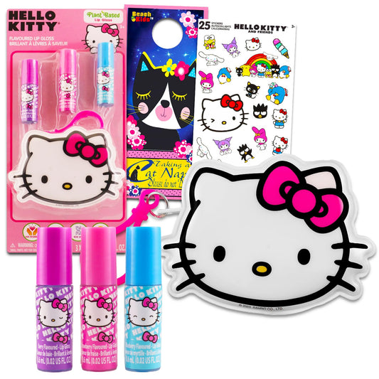 Hello Kitty Lip Gloss & Pouch For Beauty - Bundle with 3 Lip Glosses in Assorted Flavors for Party Favors Plus Pouch, Stickers, More | Hello Kitty Beauty & Personal Care Hello Kitty