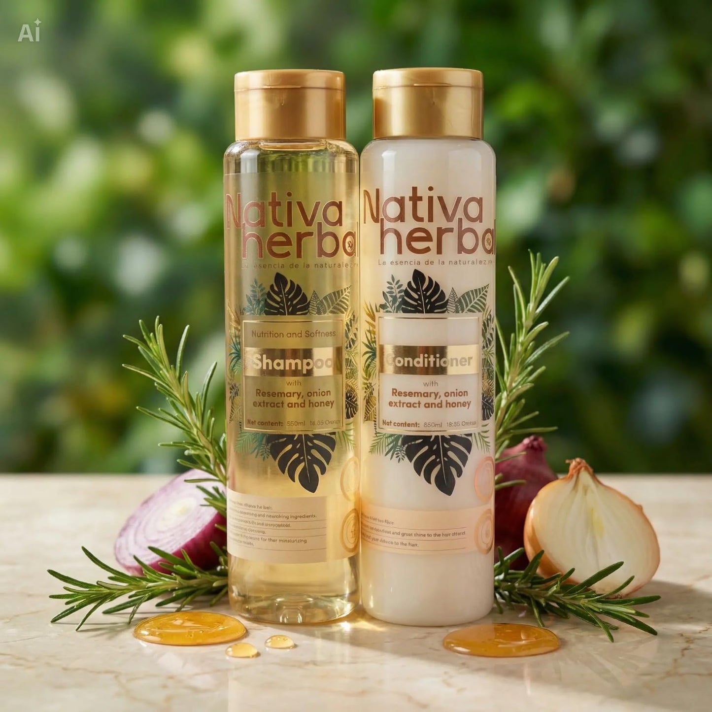 Nativa Herbal Rosemary and Onion Shampoo & Conditioner - Hair Growth and Anti Hair Loss Set, Organic 18.5 fl oz Each, Strengthens Roots, Restores Beauty & Personal Care Nativa herbal