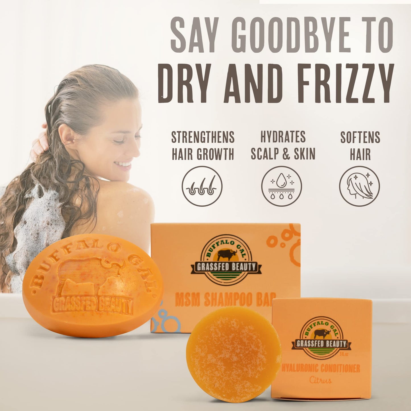 MSM Shampoo Bar + Hyaluronic Hair Conditioner Bar, Solid Bar Shampoo and Conditioner for Hair Growth, Non-Soap, For All Hair Types, Citrus, Set of 2 Beauty & Personal Care BUFFALO GAL