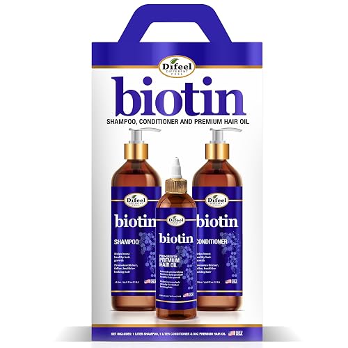 Difeel Elevated Biotin Shampoo 33.8oz, Conditioner 33.8oz & Oil 8oz 3-PC Large Boxed Gift Set Beauty & Personal Care Difeel