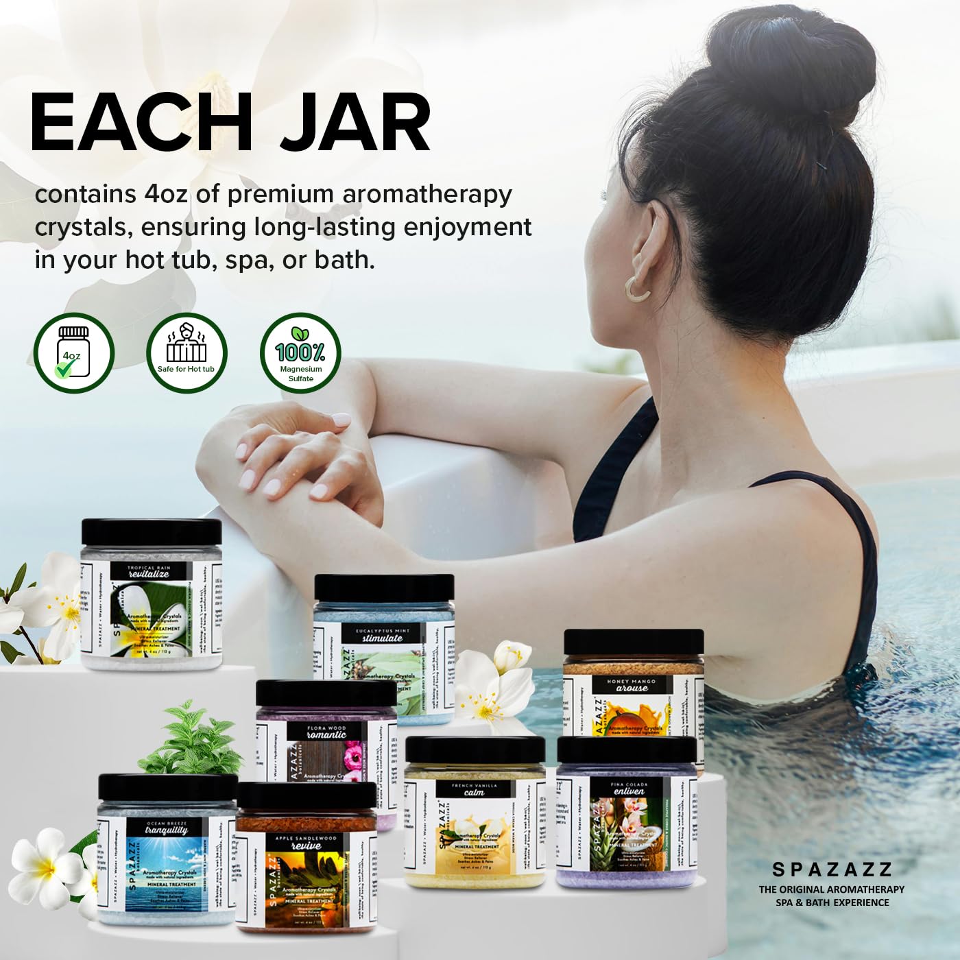 Hot Tub Aromatherapy Bath Salt 8-Pack Botanicals Bundle (4oz) - Apple Sandalwood, French Vanilla, Flora Wood, Ocean Breeze Pina Colada, Honey Beauty and Personal Care Spazazz