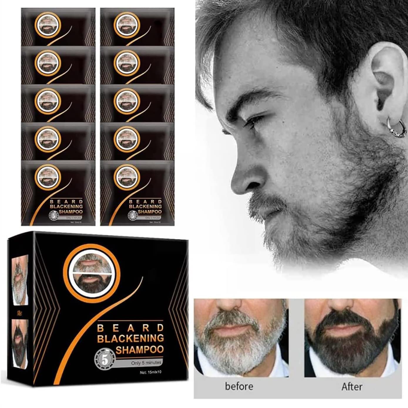 Natural Darkening Beard Blackening Color Shampoo, Beard Coloring for Men Dye Shampoo (1Box/10Pcs) Beauty and Personal Care MQSHUHENMY