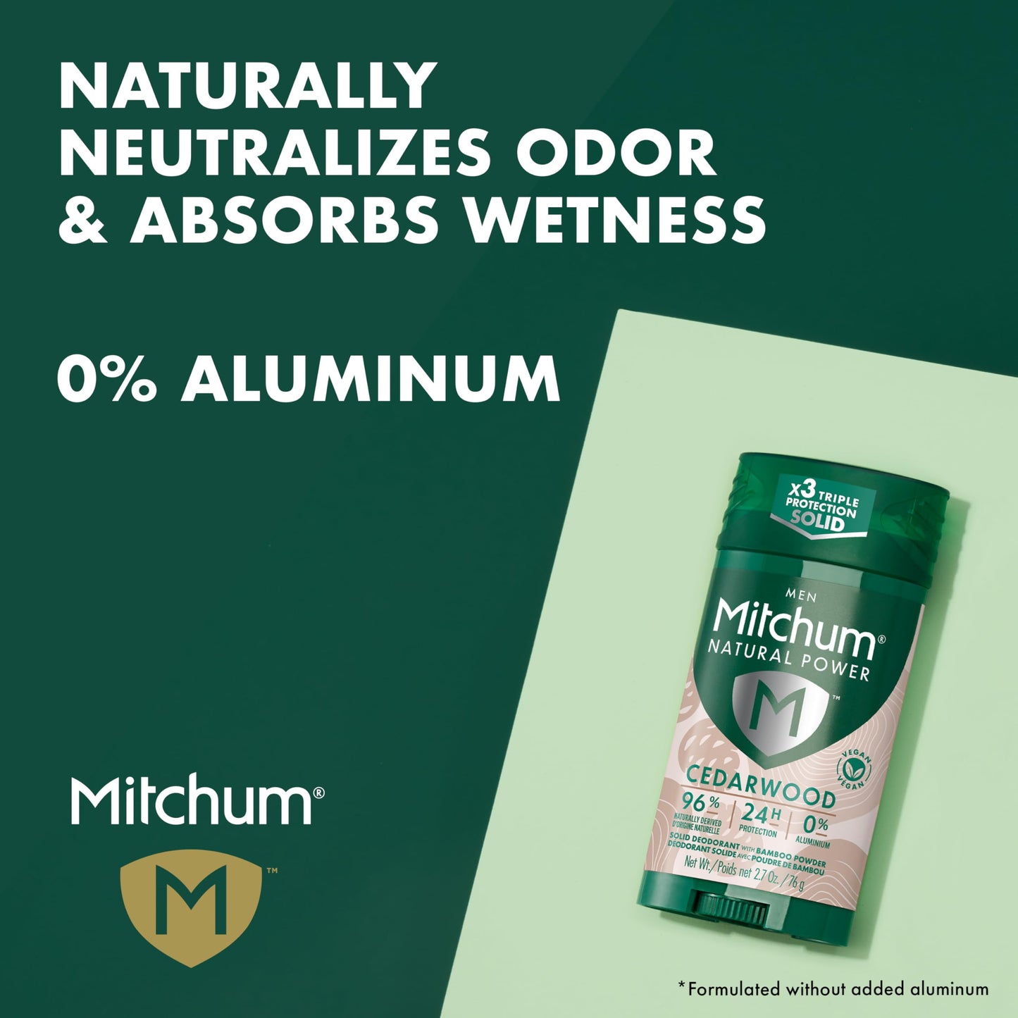 Mitchum Men’s Natural Power Deodorant Solid, Cedarwood, 24HR Protection, Vegan, 2.7 oz Beauty and Personal Care Mitchum