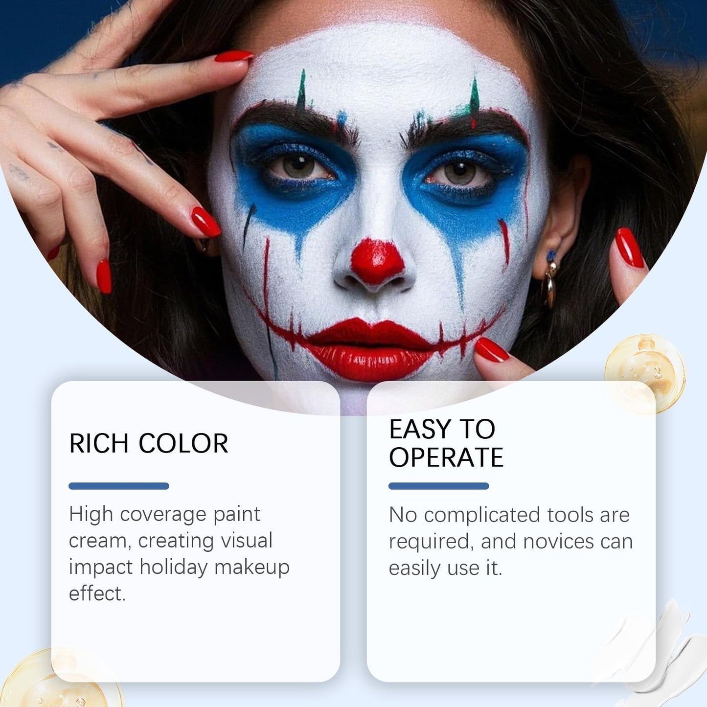 bobojuju Red White Blue Face Body Paint Set, 30g×3 Water-Based High Pigment Makeup, Safe for Sensitive Skin, Perfect for Halloween SFX Cosplay Clown Beauty & Personal Care bobojuju