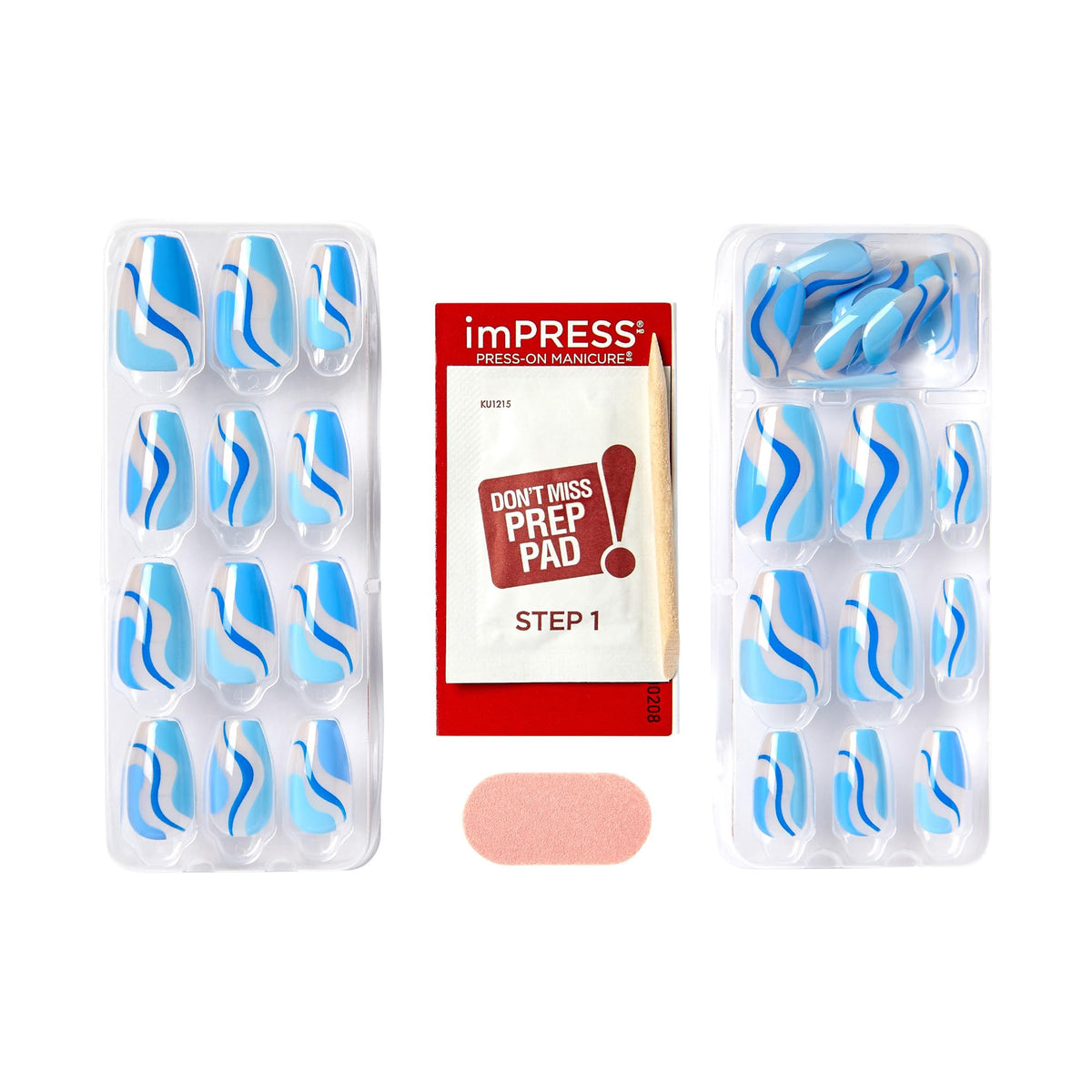 KISS imPRESS No Glue Mani 30 Pcs Press On Nails, Easy Apply, Hassel-Free Removal, Simple Peel & Press, Essential Tools Included, Prep Pad