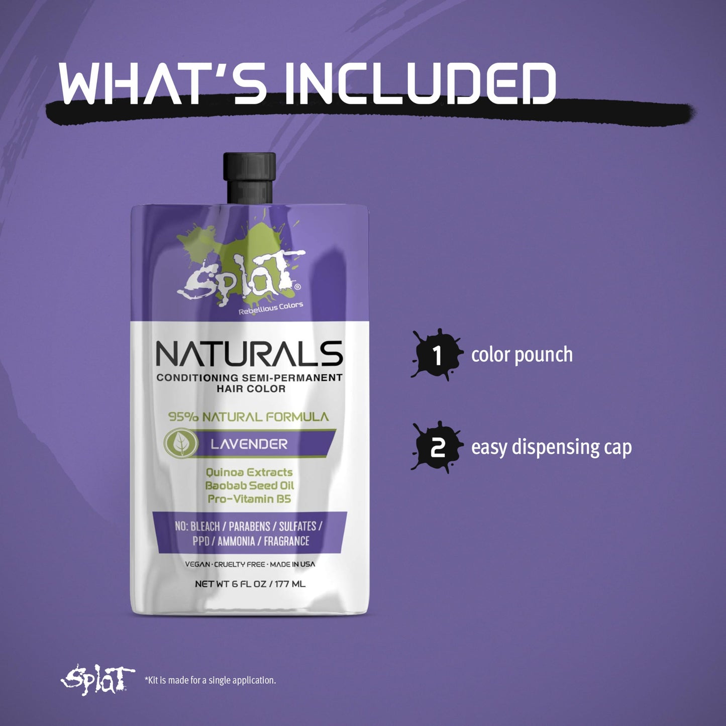 Splat Naturals Semi-Permanent Hair Color, Lavender, 6 fl. oz., 95% Natural Hair Dye Formula Lasts Up to 30 Washes, Vegan & Cruelty-Free Semi Permanent Beauty & Personal Care Splat