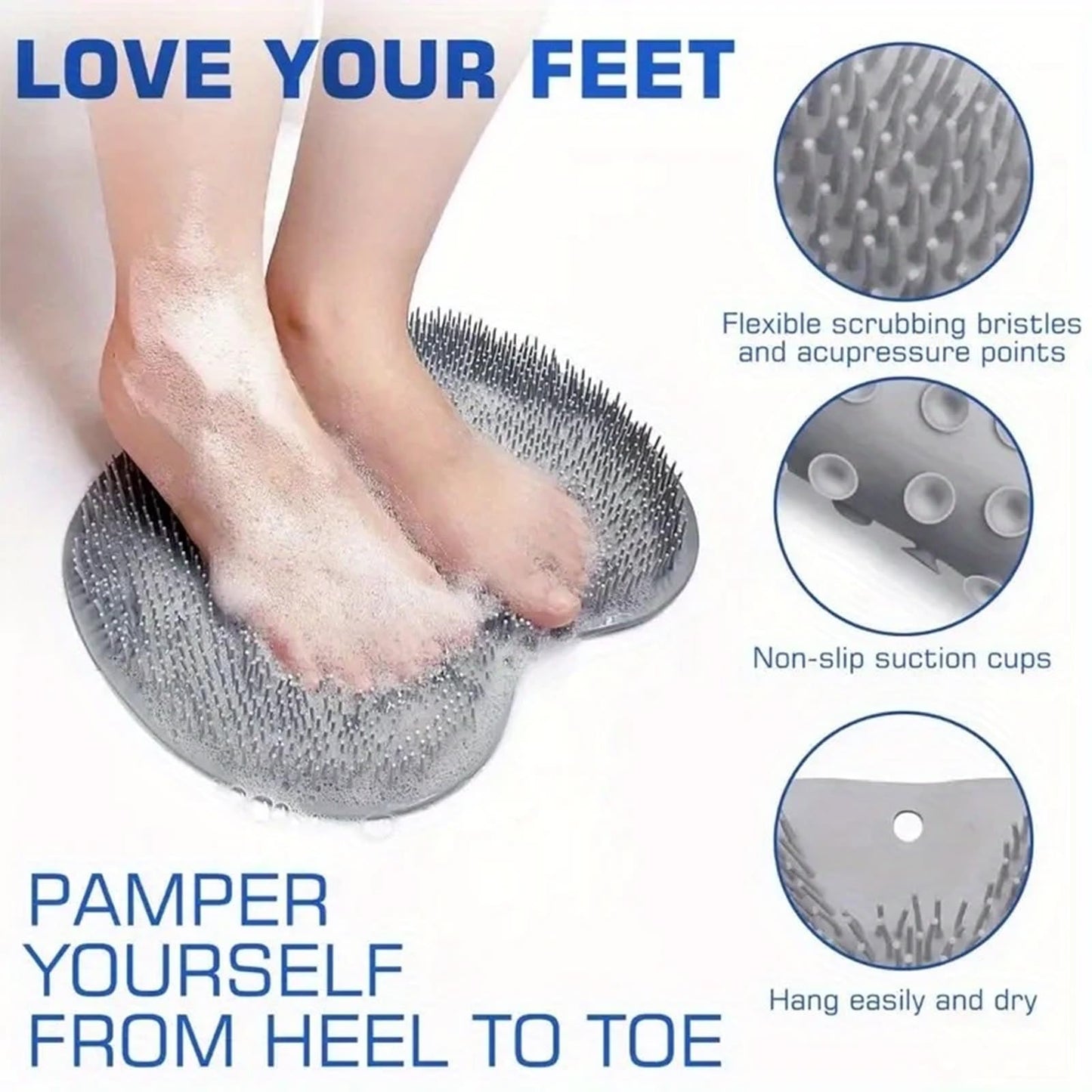 Solespa Hands-Free Silicone Foot Scrubber Mat, Shower Foot Scrubber Mat with Non-Slip Suction Cups, Wall Mounted Back Washer Exfoliating Bath Wash Beauty and Personal Care tarcegta