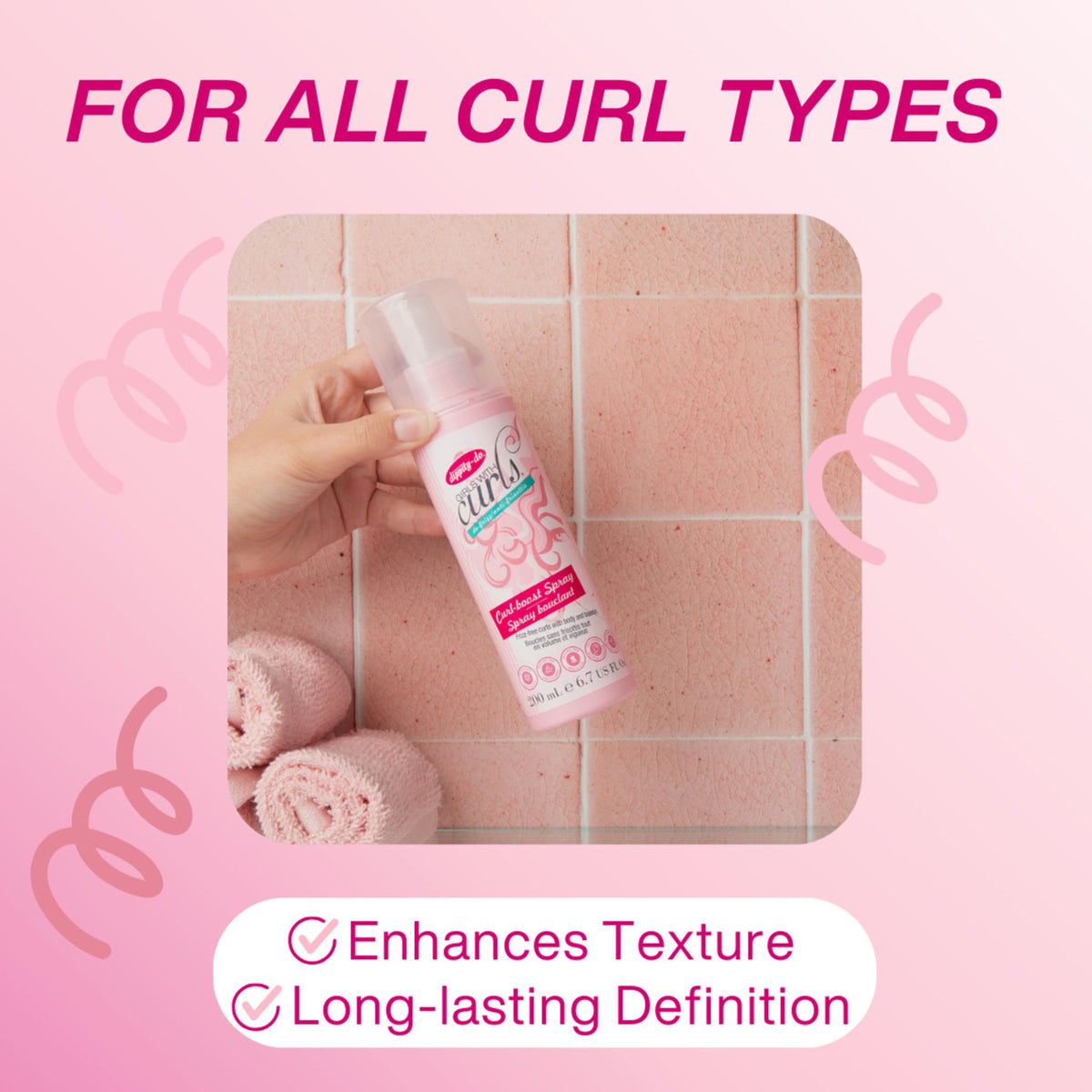 Dippity Do Girls With Curls De-Frizz Curl-Boost Spray, Light, 3-in-1 Hair Spray for Refreshing Curly Wavy Hair, Hibiscus, Olive Oil, Anti Frizz Bouncy Beauty & Personal Care Dippity Do