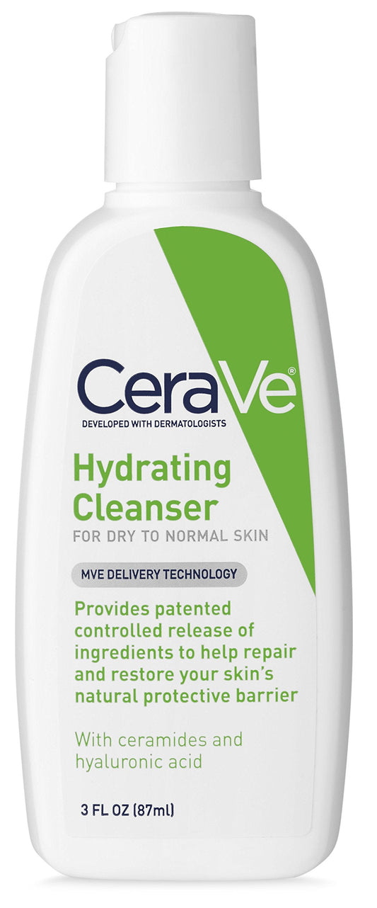 CeraVe Hydrating Face Wash | 3 Fluid Ounce Travel Size | Daily Facial Cleanser for Dry Skin | Fragrance Free Beauty & Personal Care CeraVe