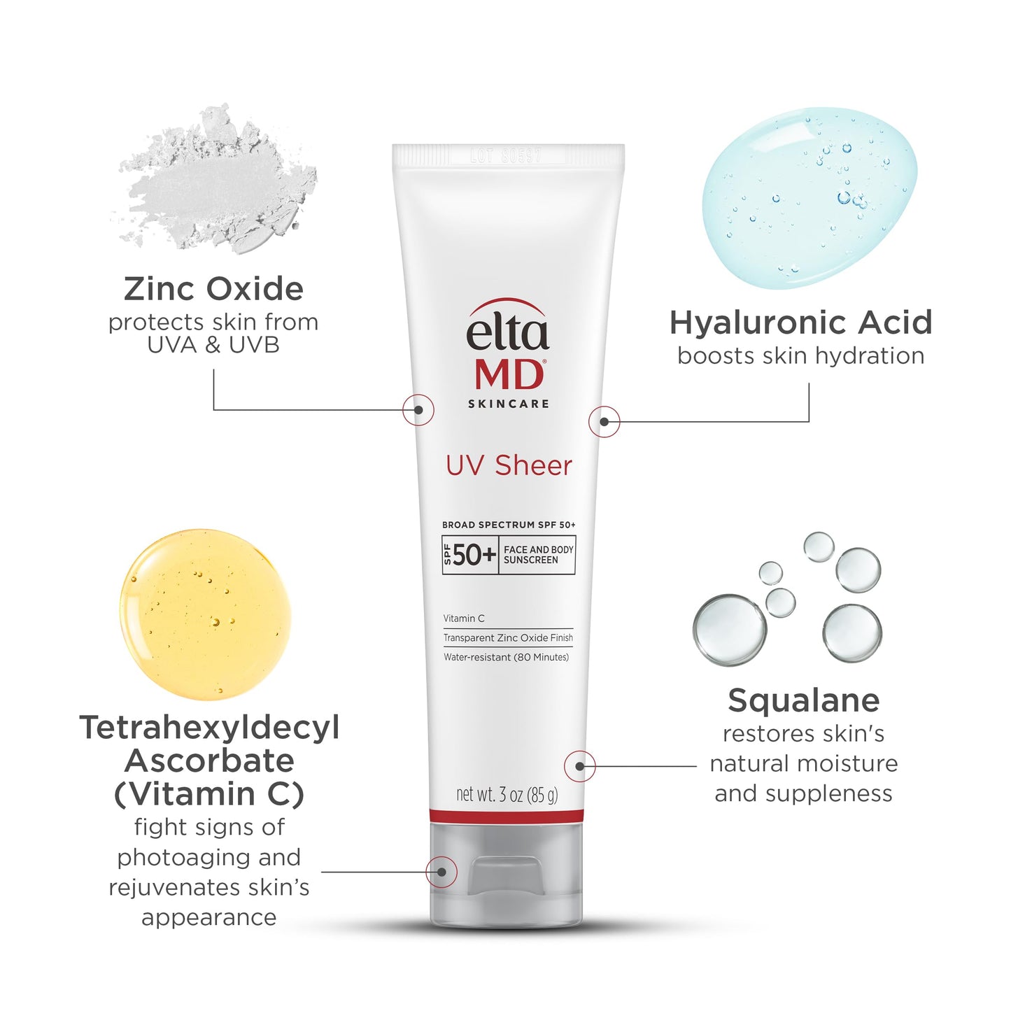 EltaMD UV Sheer Face and Body Sunscreen SPF 50+, Oil Free, No White Cast Sunscreen for Face and Body, Zinc Oxide Formula, 3.0 oz Tube Beauty & Personal Care EltaMD